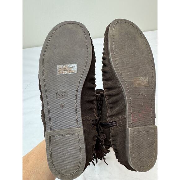 Gap Women's Brown Suede Fringe Moccasin Ankle Boots Boho Western Style Size 7 - Picture 8 of 9